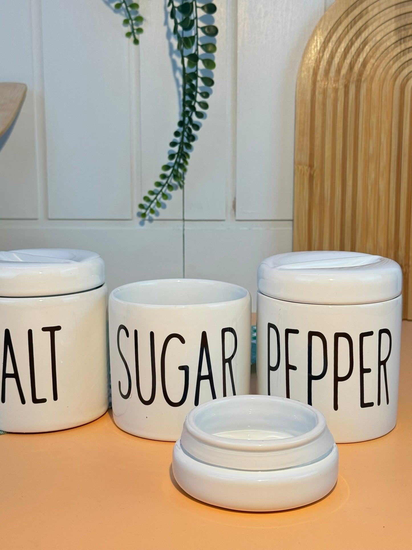 3'lü Loza Salt Sugar Pepper Seramik Baharat Kavanozu