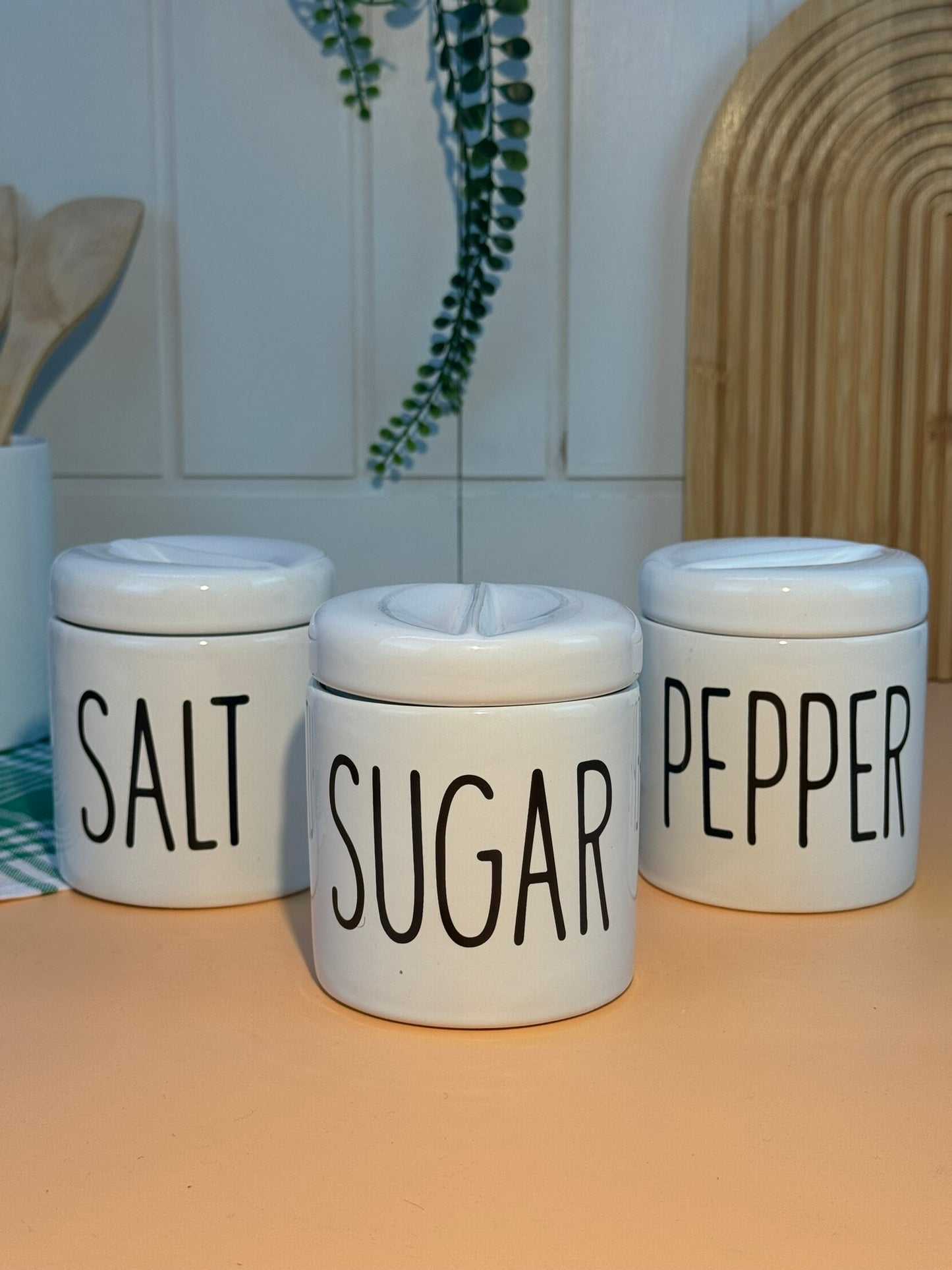 3'lü Loza Salt Sugar Pepper Seramik Baharat Kavanozu