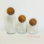 Ahşap Top Kapaklı Cam Saklama Kabı 3’lü Set