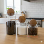 Ahşap Top Kapaklı Cam Saklama Kabı 3’lü Set