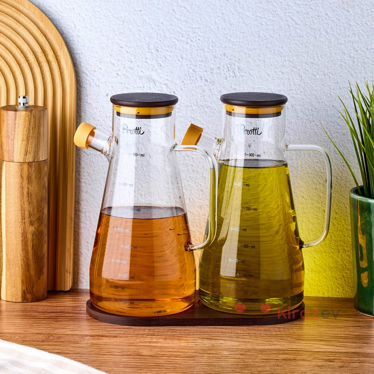 Akasya Kapaklı Standlı Cam Yağdanlık Seti 2’li – 900 ml