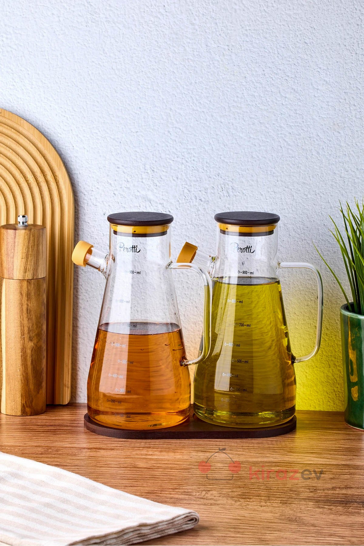 Akasya Kapaklı Standlı Cam Yağdanlık Seti 2’li – 900 ml