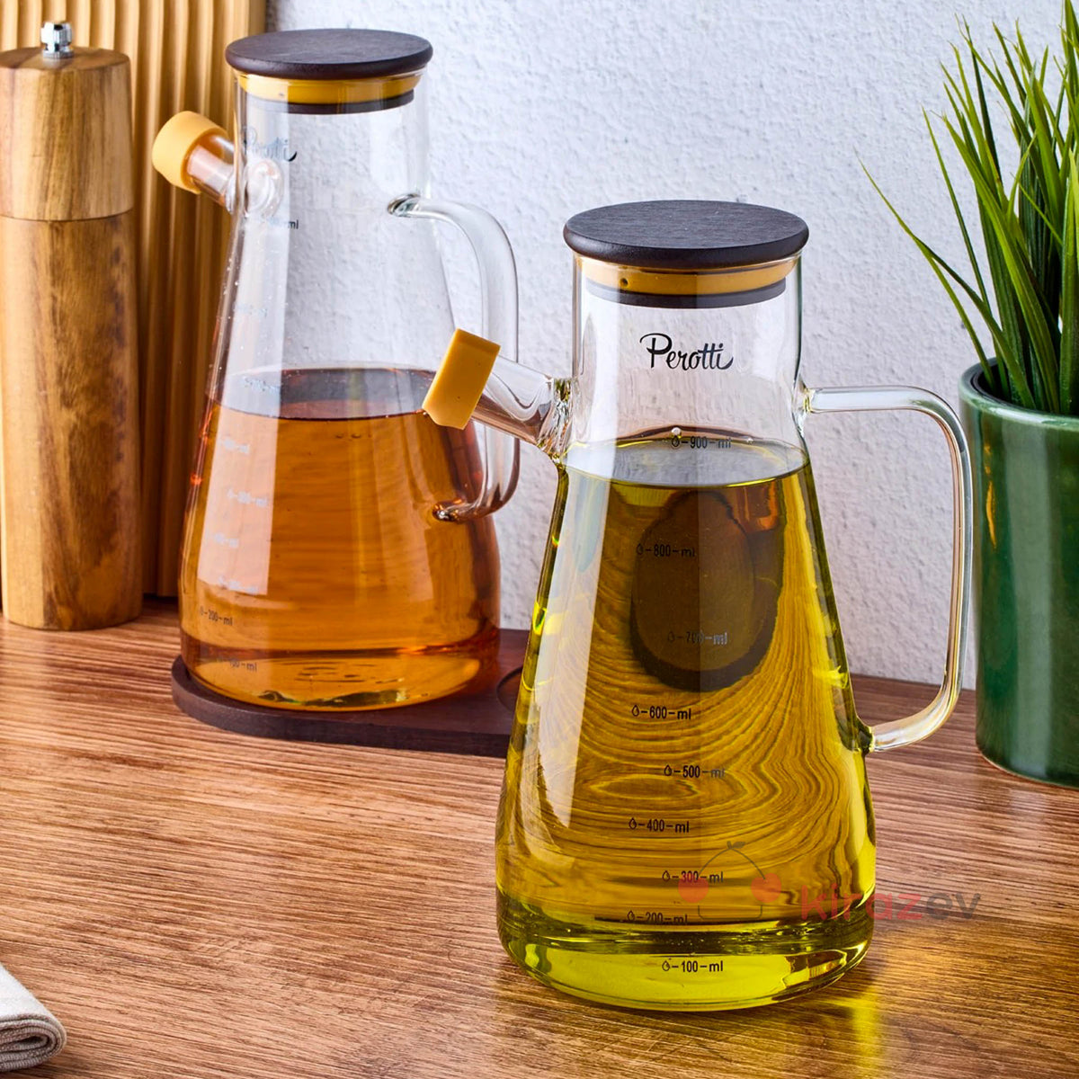 Akasya Kapaklı Standlı Cam Yağdanlık Seti 2’li – 900 ml