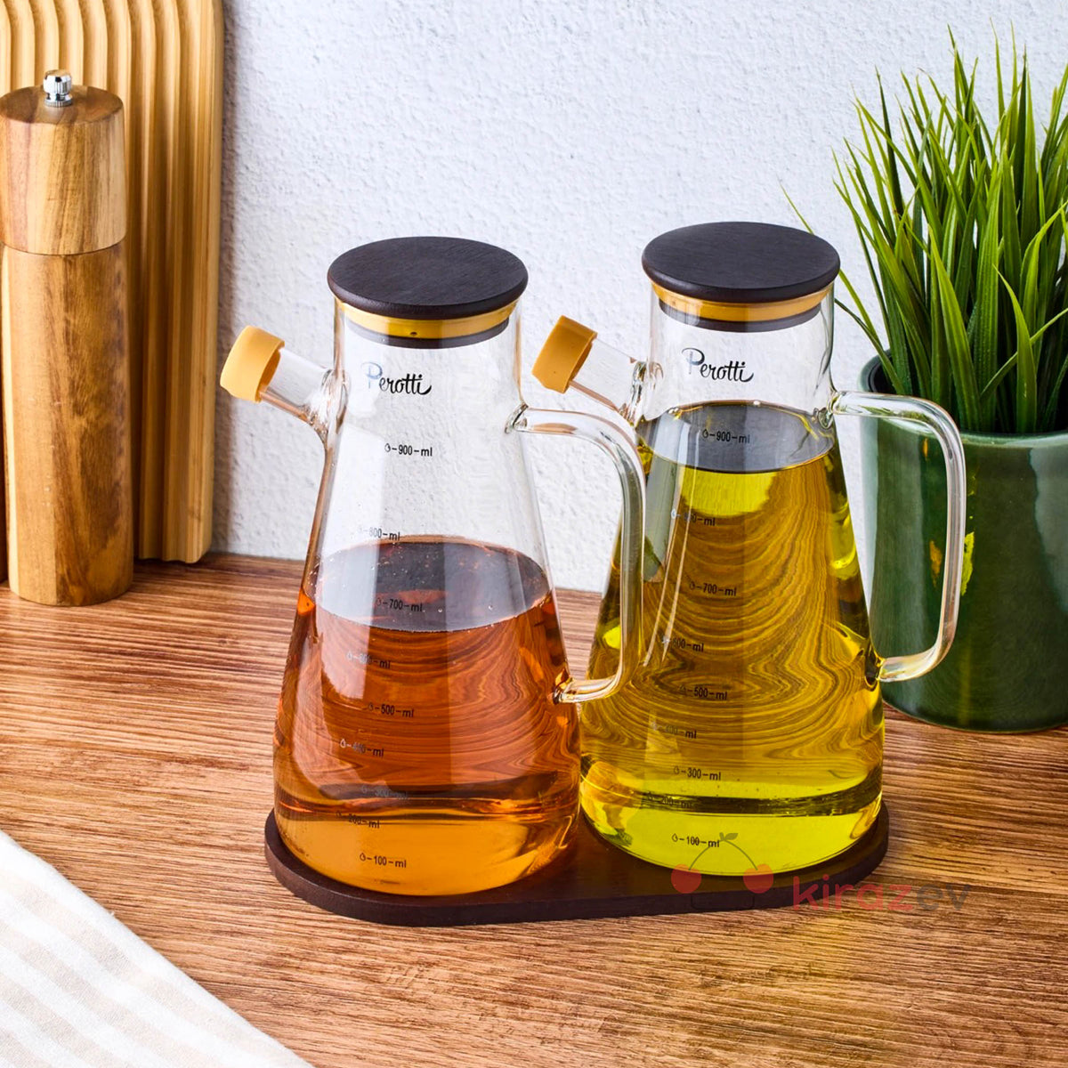 Akasya Kapaklı Standlı Cam Yağdanlık Seti 2’li – 900 ml