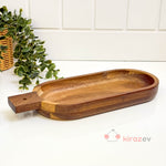 Akasya Kulplu Derin Sunumluk | Doğal Ahşap Servis Tabağı