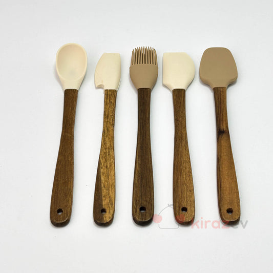 Akasya Saplı 5'li Silikon Kaşık & Spatula Seti