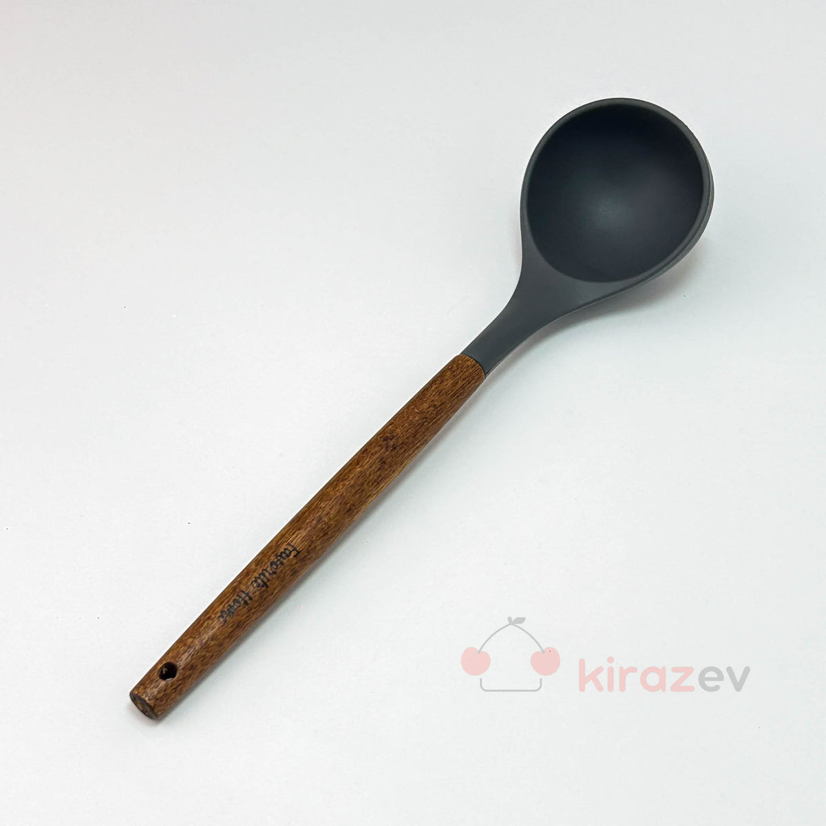 Akasya Saplı Gri Silikon Kepçe – Isıya Dayanıklı