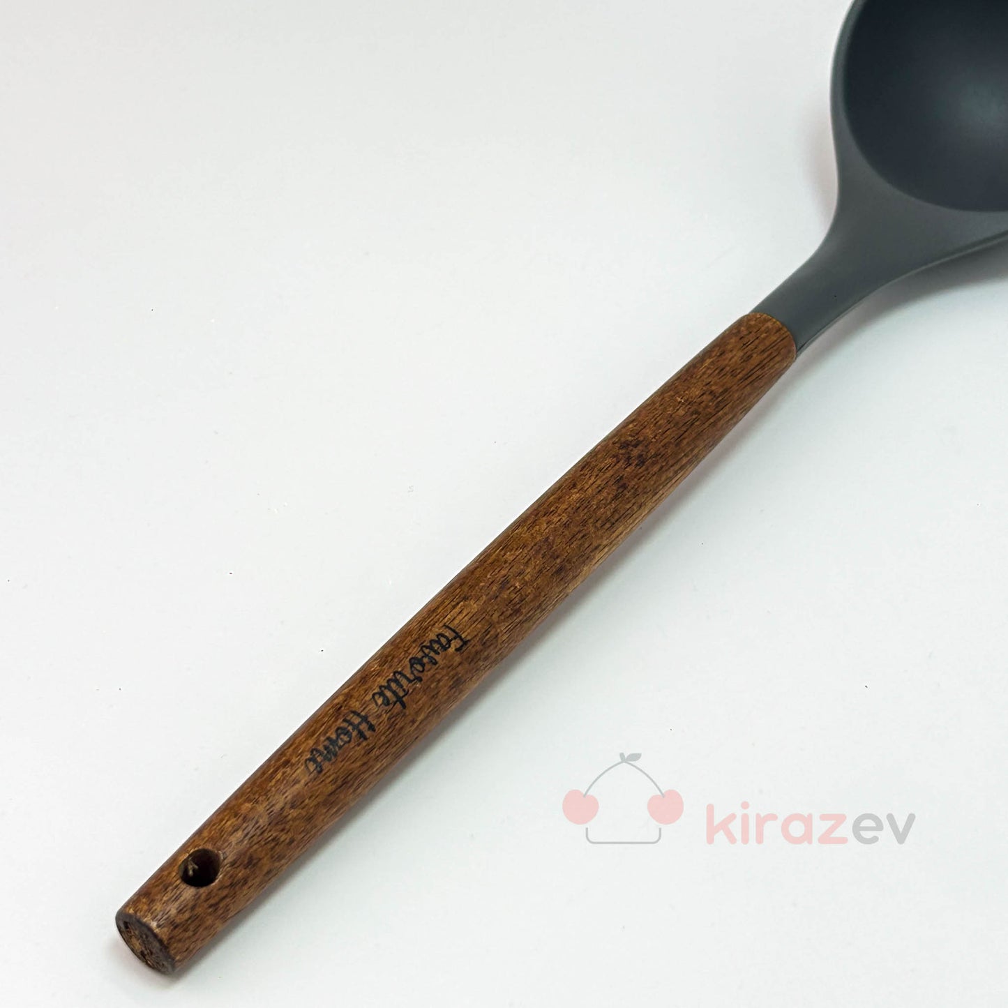 Akasya Saplı Gri Silikon Kepçe – Isıya Dayanıklı