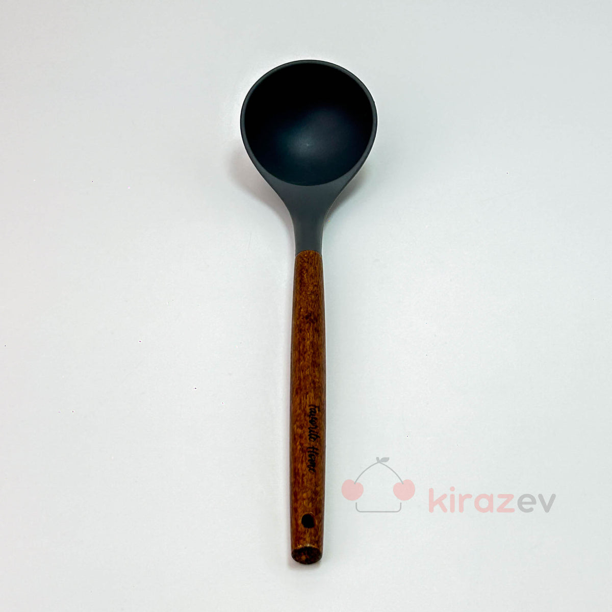 Akasya Saplı Gri Silikon Kepçe – Isıya Dayanıklı