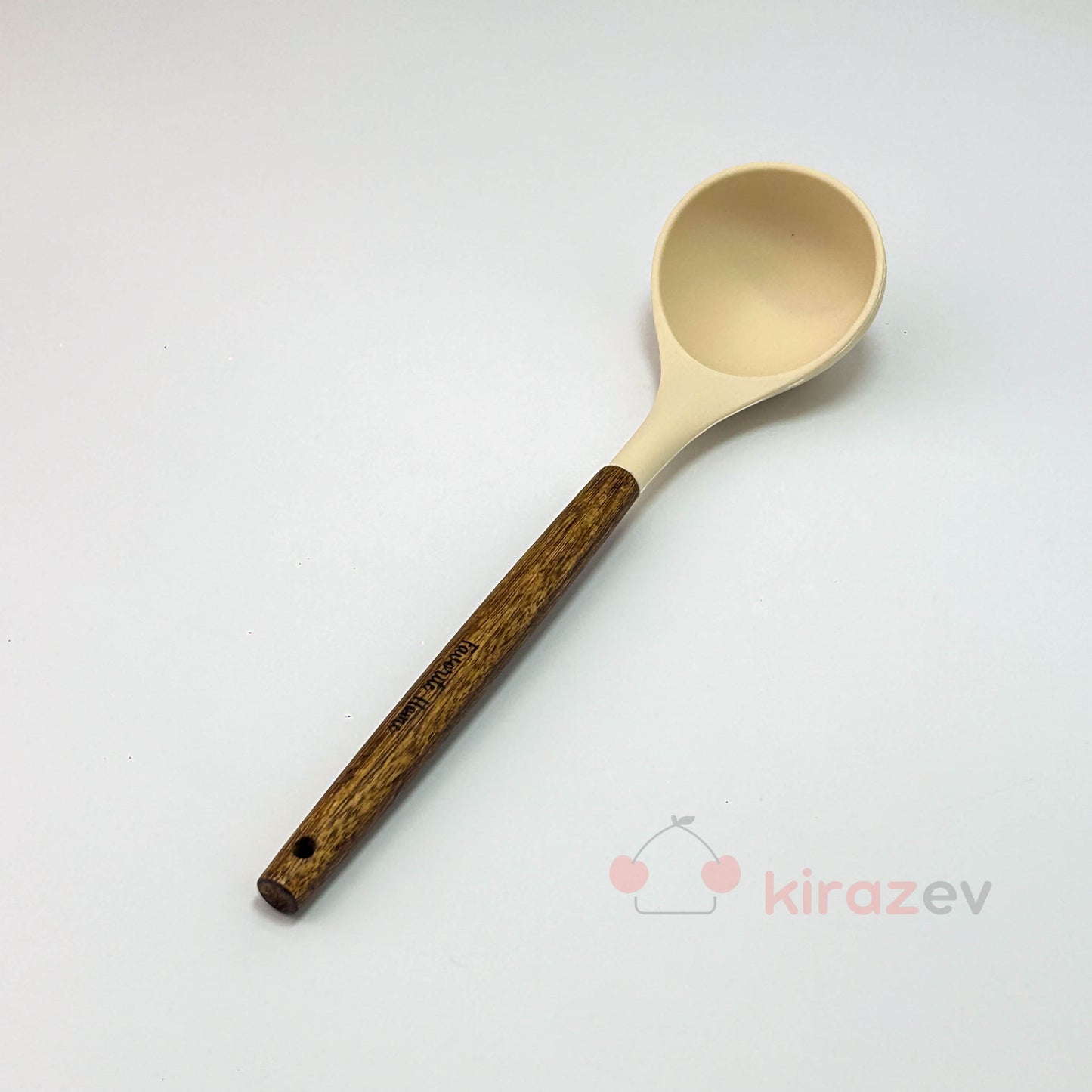 Akasya Saplı Krem Silikon Kepçe – Isıya Dayanıklı