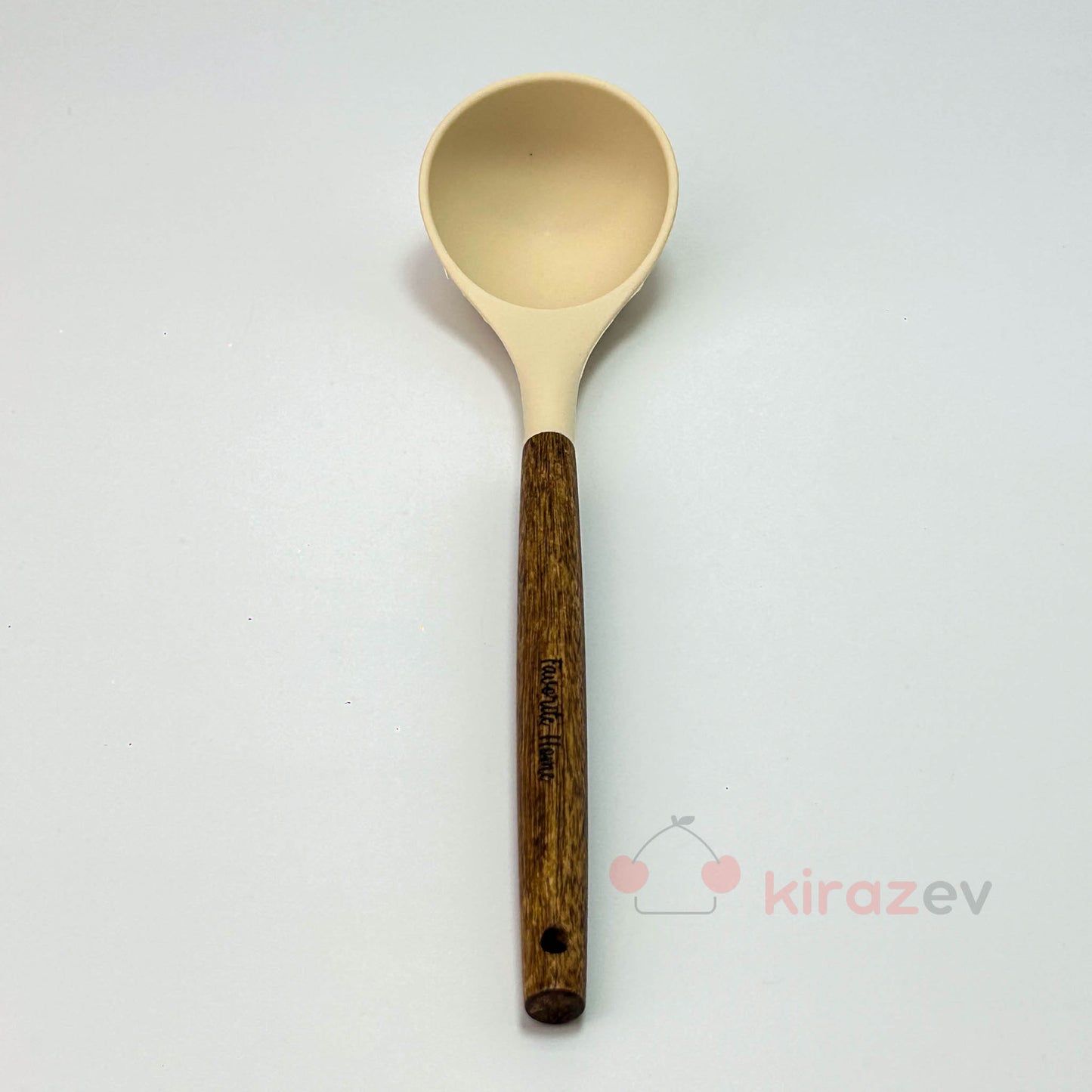 Akasya Saplı Krem Silikon Kepçe – Isıya Dayanıklı