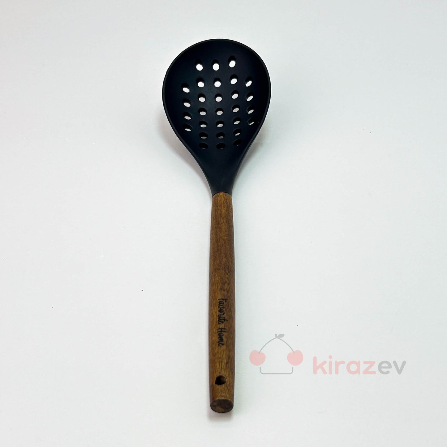 Akasya Saplı Siyah Silikon Kevgir– Isıya Dayanıklı