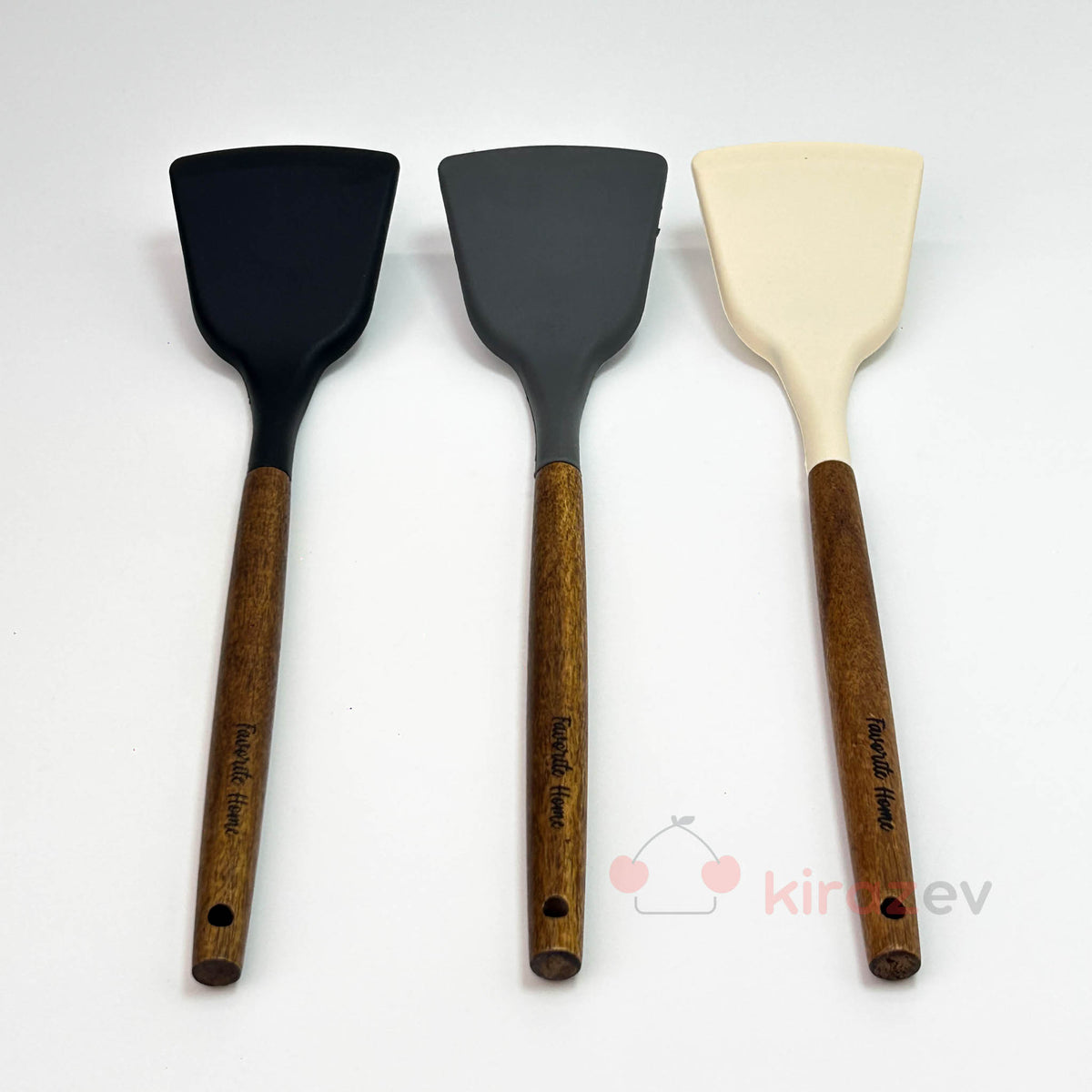 Akasya Saplı Silikon Geniş Spatula – Krem