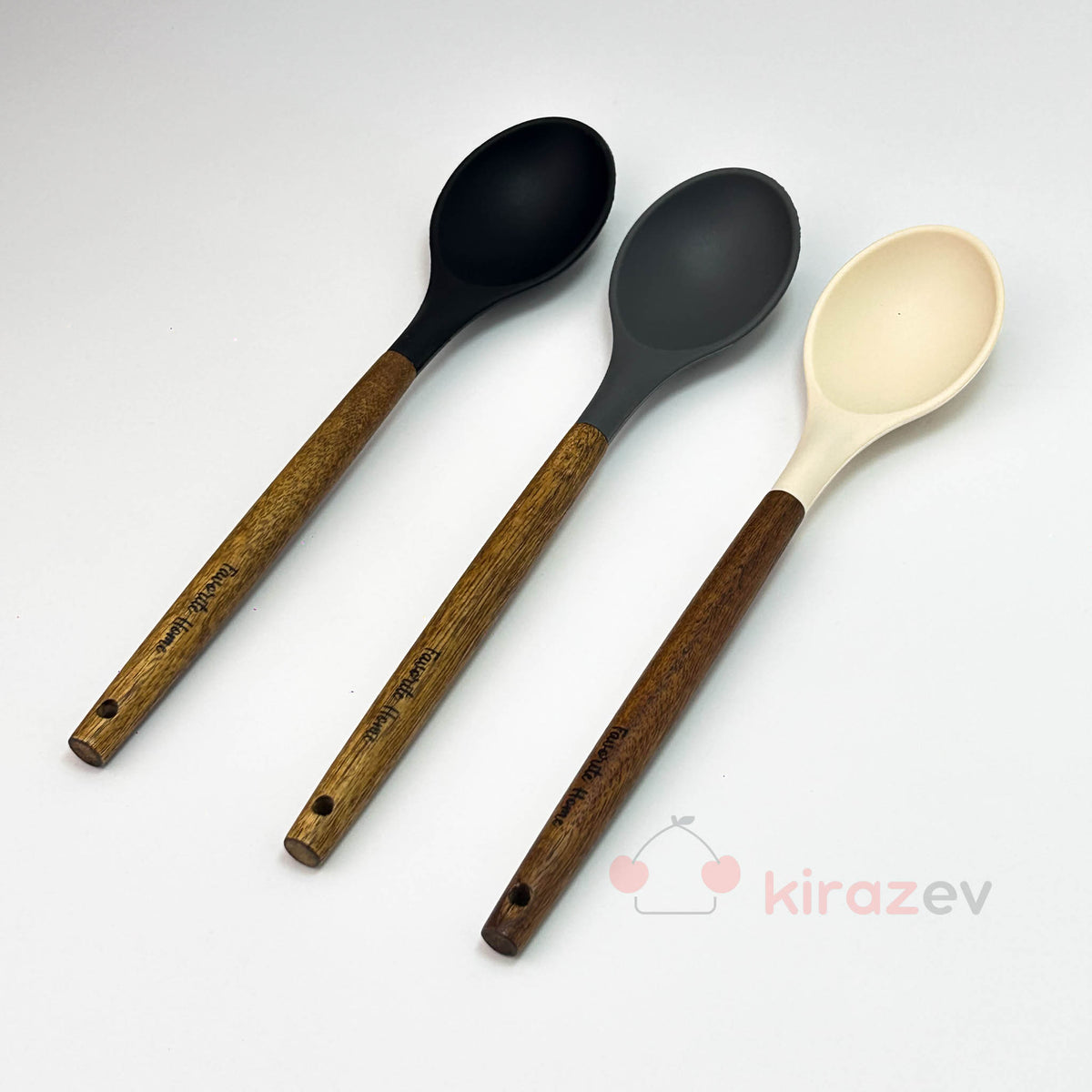 Akasya Saplı Silikon Servis Kaşığı - Siyah