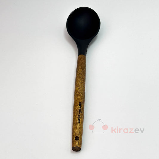 Akasya Saplı Silikon Servis Kaşığı - Siyah