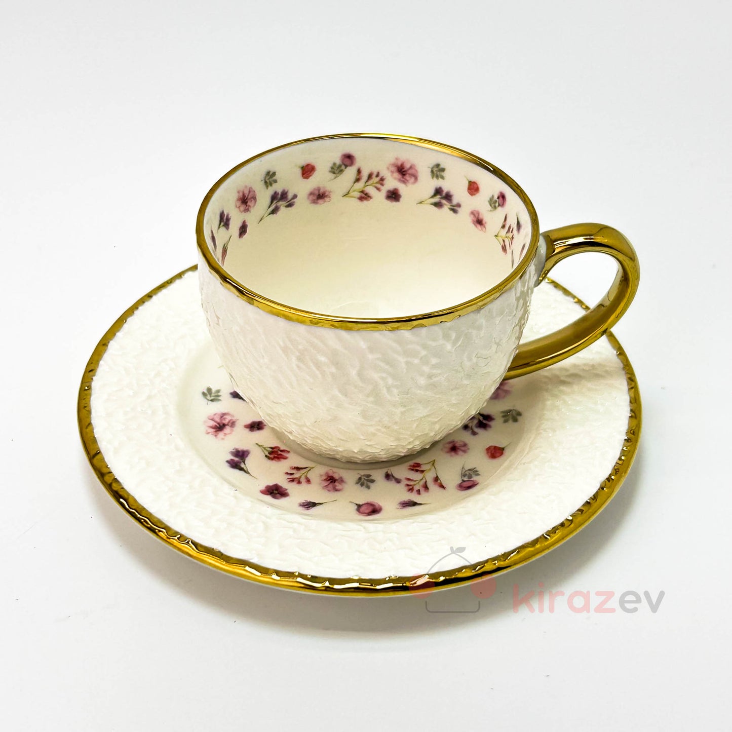 Altın Detaylı Çiçekli Porselen Kahve Fincanı 6’lı Set