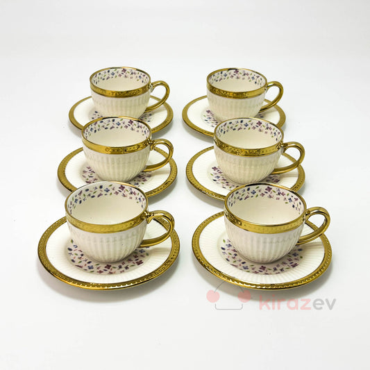 Altın Yaldızlı Vintage Çiçekli Porselen Kahve Fincanı 6’lı Set