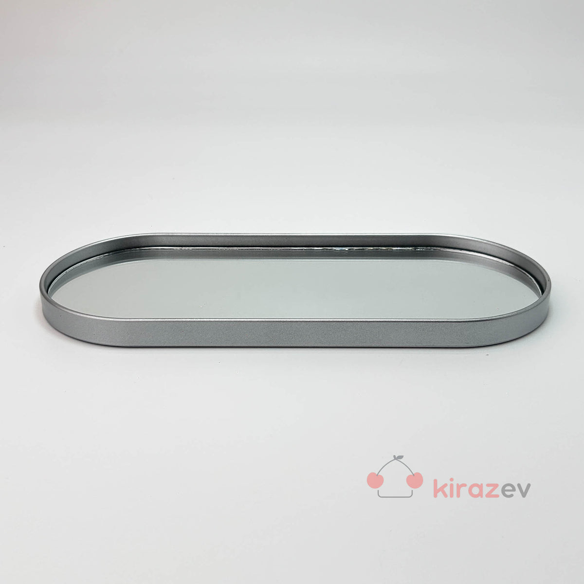 Aynalı Gümüş Sunumluk – Modern ve Minimal Dekoratif Tepsi - Kiraz Ev