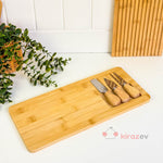 Bambu Peynir Sunum Tahtası – 3 Bıçaklı Servis Seti