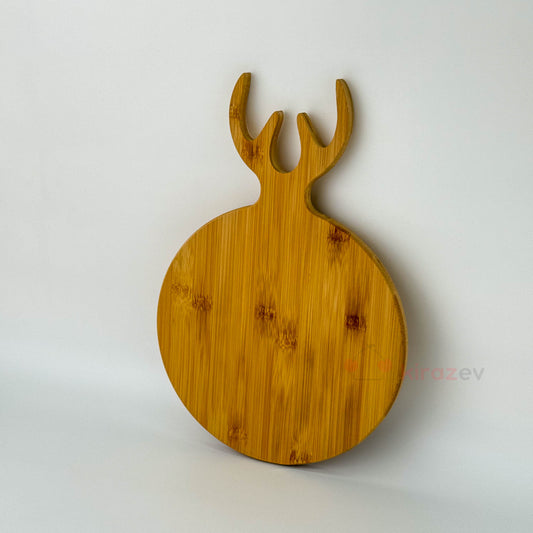 Geyik Figürlü Yuvarlak Bambu Kesme ve Sunum Panosu