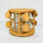 Bambu Standlı 8’li Cam Baharatlık Seti | Döner Stant