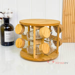 Bambu Standlı 8’li Cam Baharatlık Seti | Döner Stant