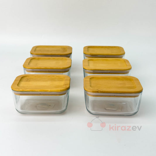 Cam Saklama Kabı Seti Bambu Kapaklı 6’lı