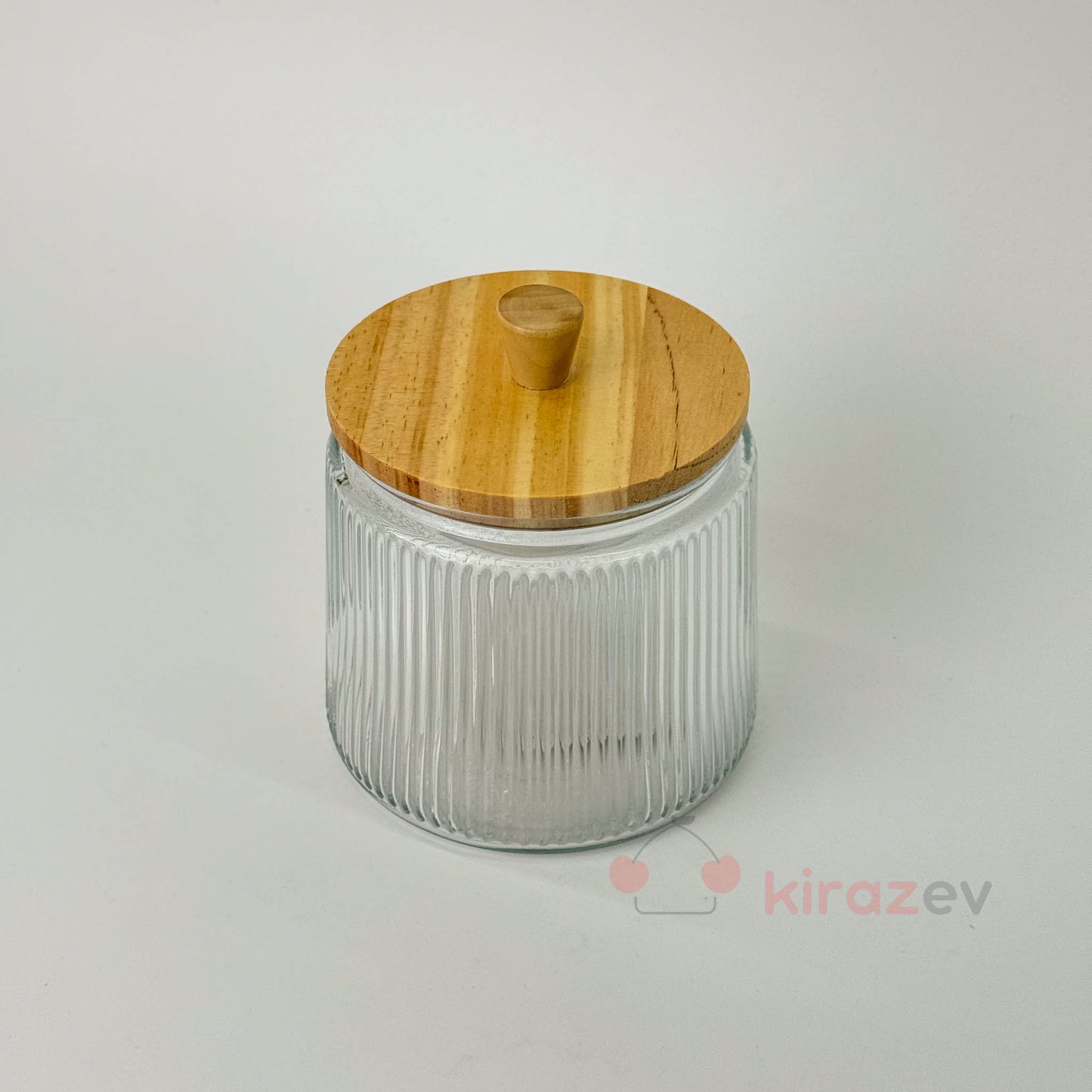 Bambu Kapaklı Çizgili Cam Kavanoz Küçük Boy