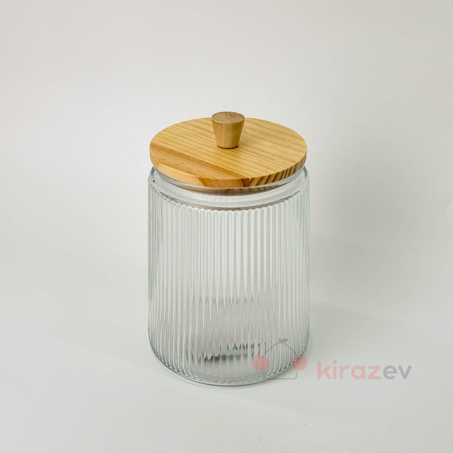 Bambu Kapaklı Çizgili Cam Kavanoz Orta Boy