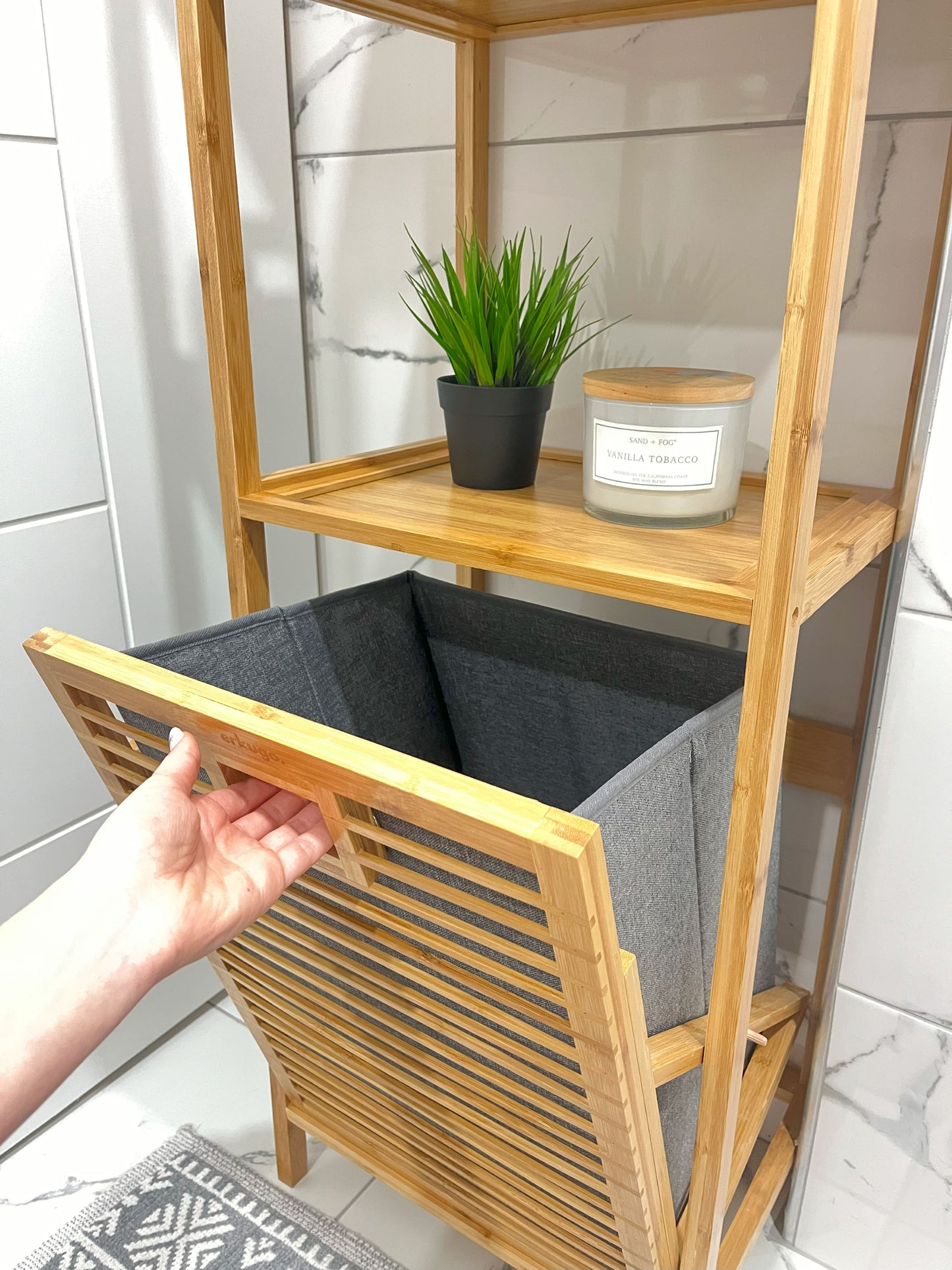 Bambu Kirli Sepeti 3 Raflı Banyo Düzenleyici Organizer Raf