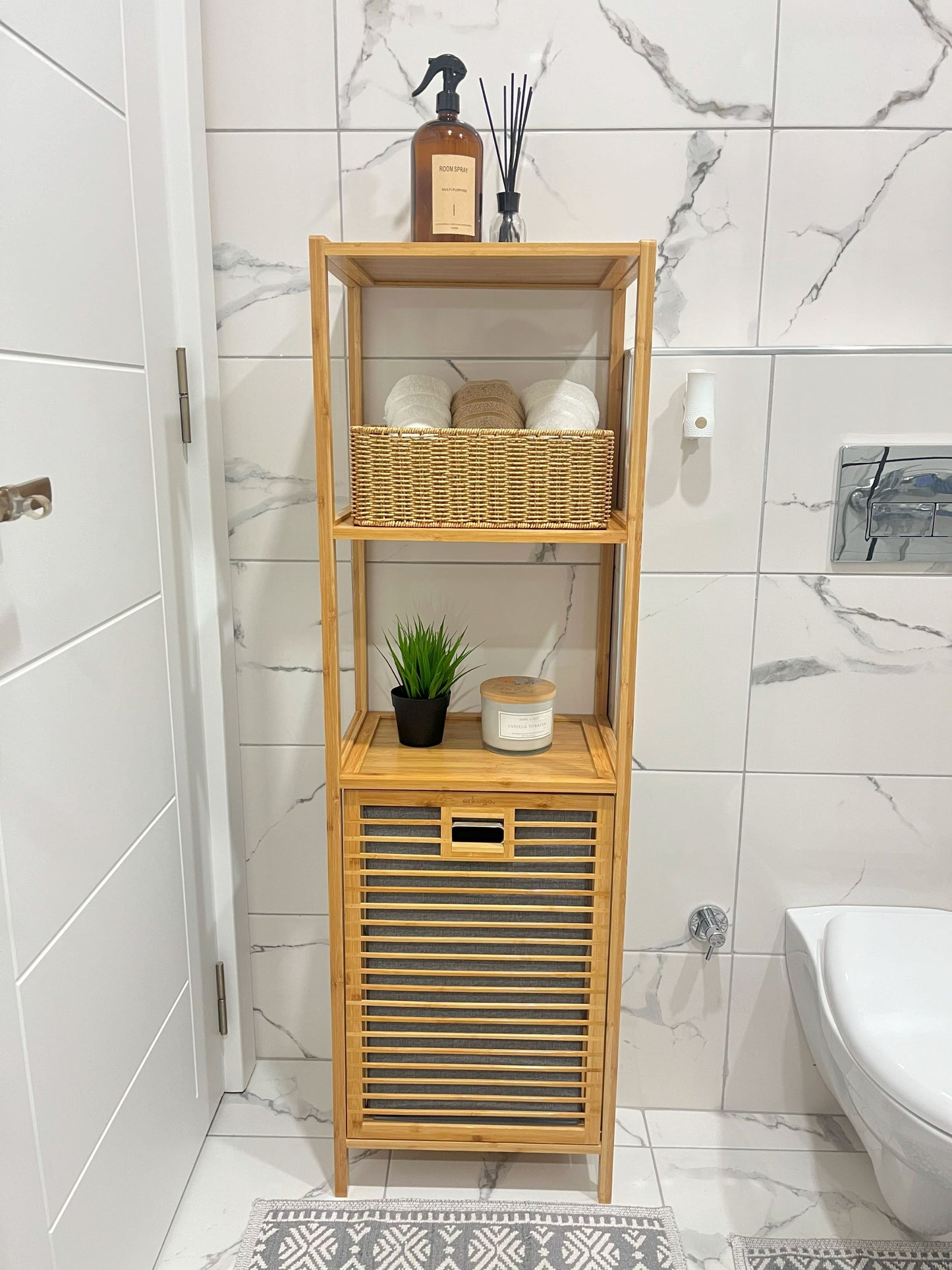 Bambu Kirli Sepeti 3 Raflı Banyo Düzenleyici Organizer Raf