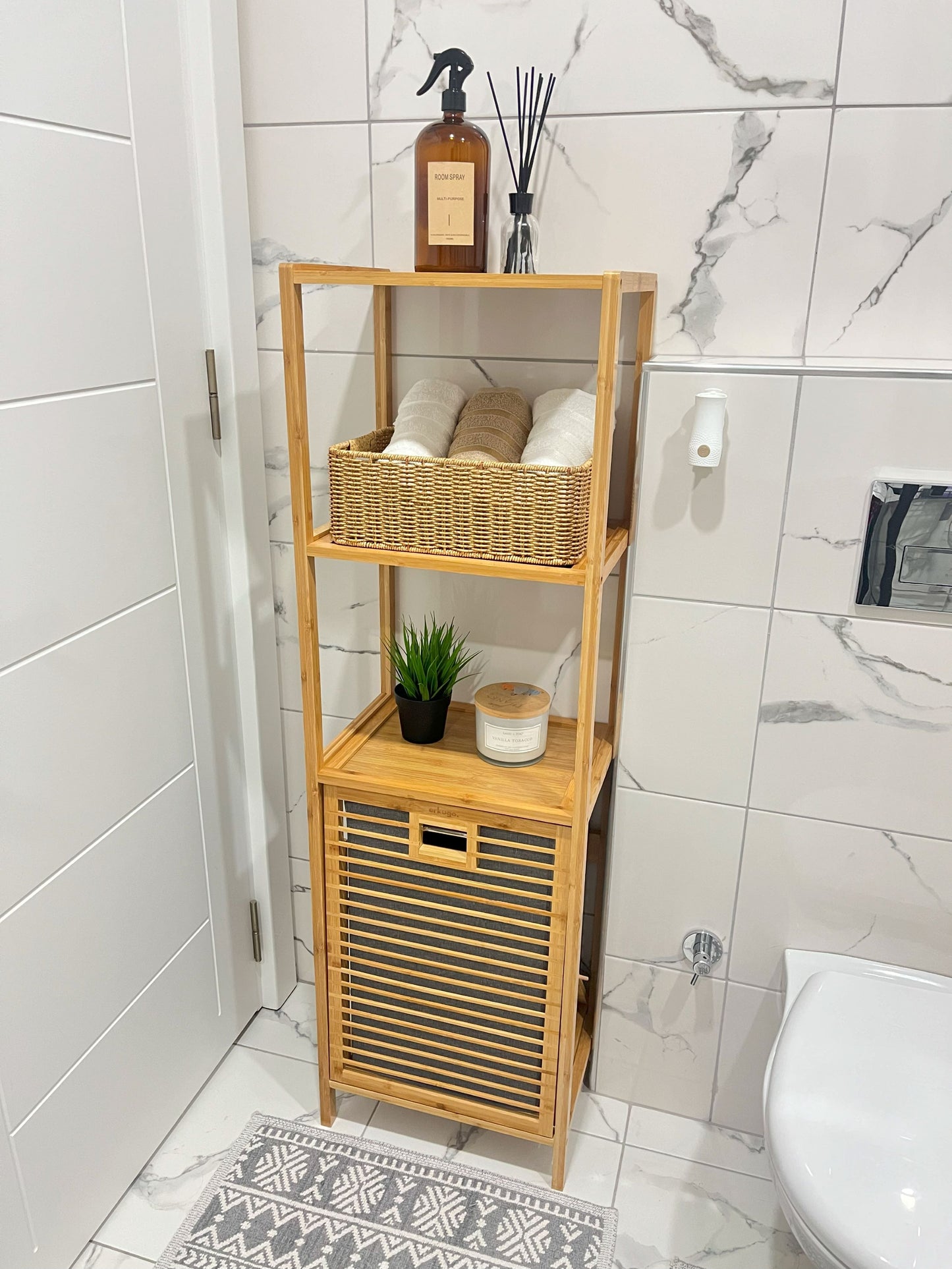 Bambu Kirli Sepeti 3 Raflı Banyo Düzenleyici Organizer Raf