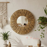 Bohem Hasır Detaylı Yuvarlak Duvar Aynası