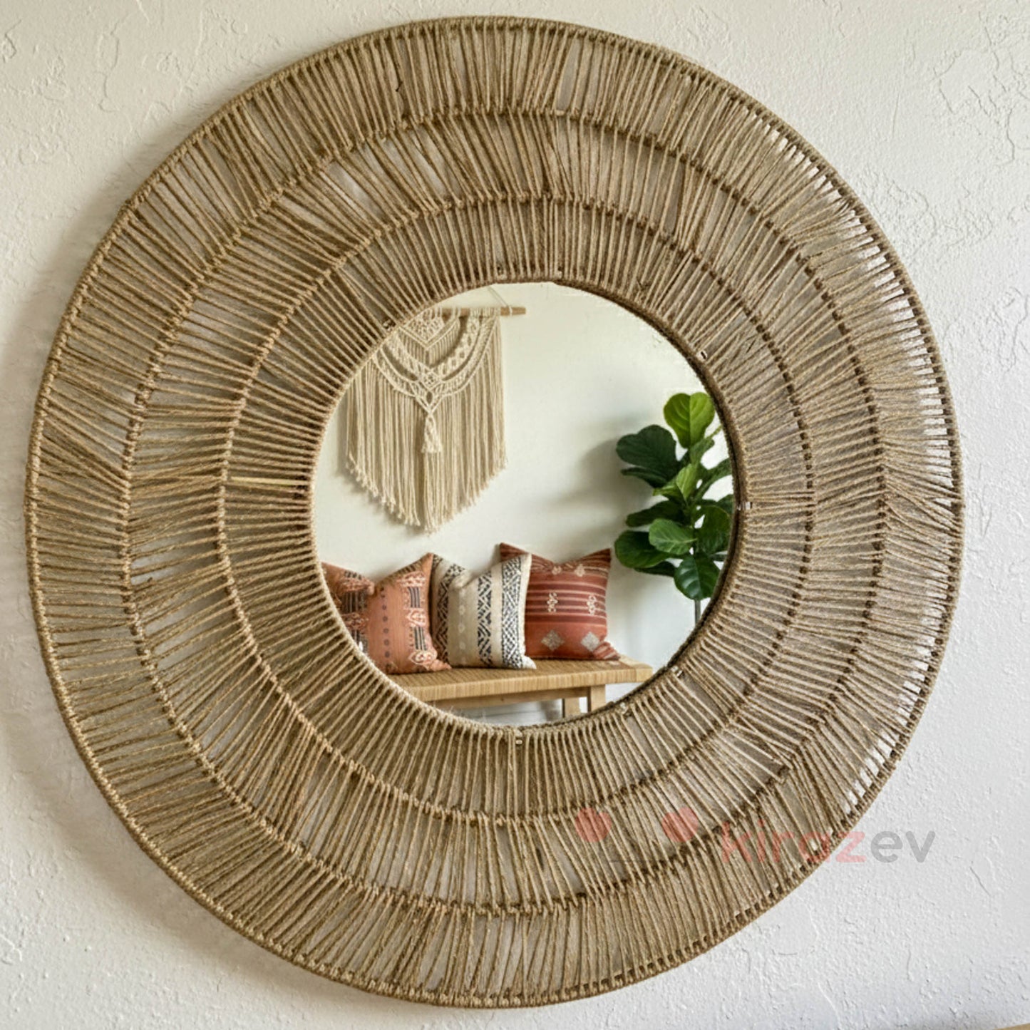 Bohem Jüt İpli Örgü Yuvarlak Duvar Aynası
