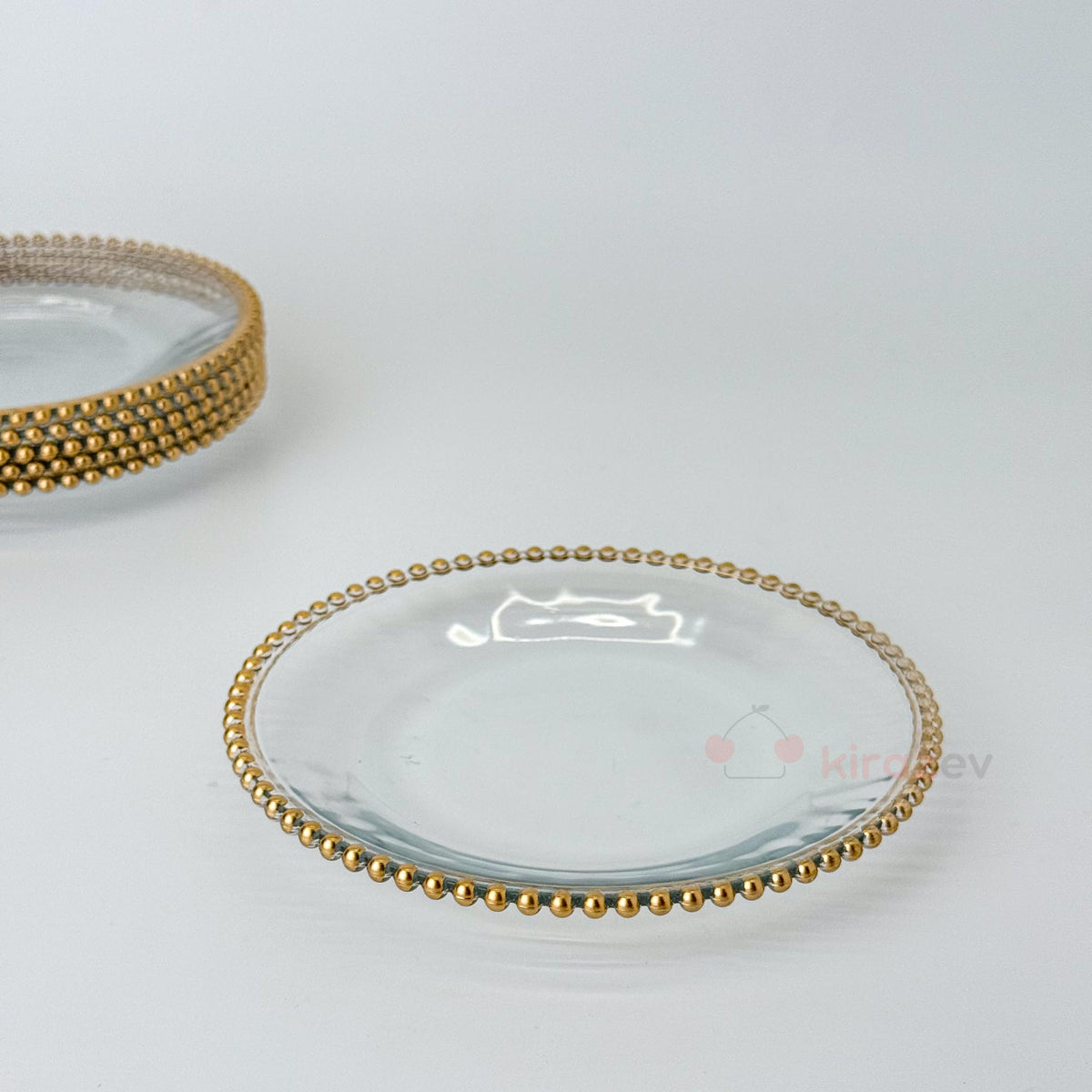 Boncuk Kenarlı Cam Pasta Tabağı 6'lı