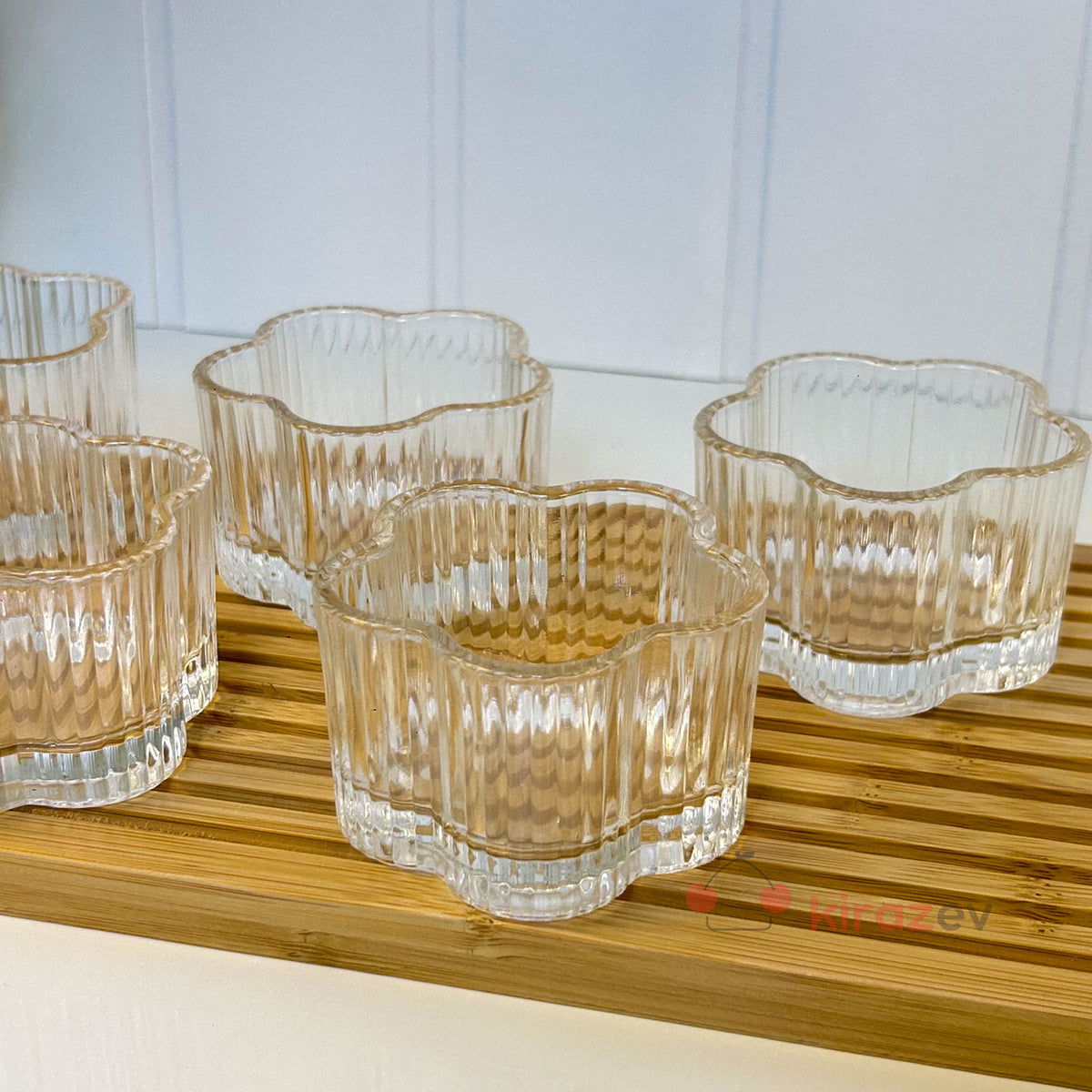 6’lı Çiçek Desenli Cam Çerezlik & Sosluk Seti