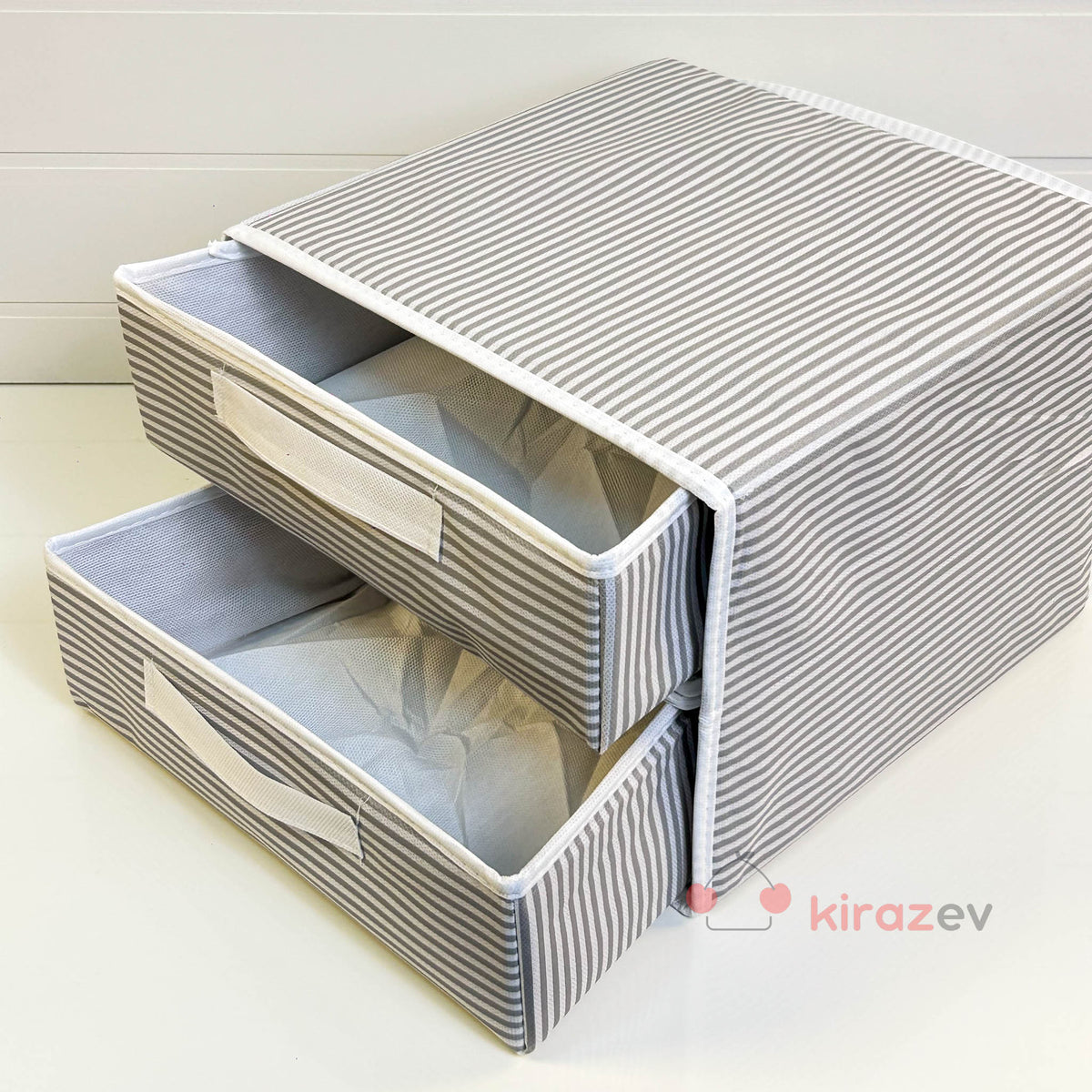 Çekmeceli Gri Bez Organizer – 2 Çekmeceli Dolap İçi Düzenleyici