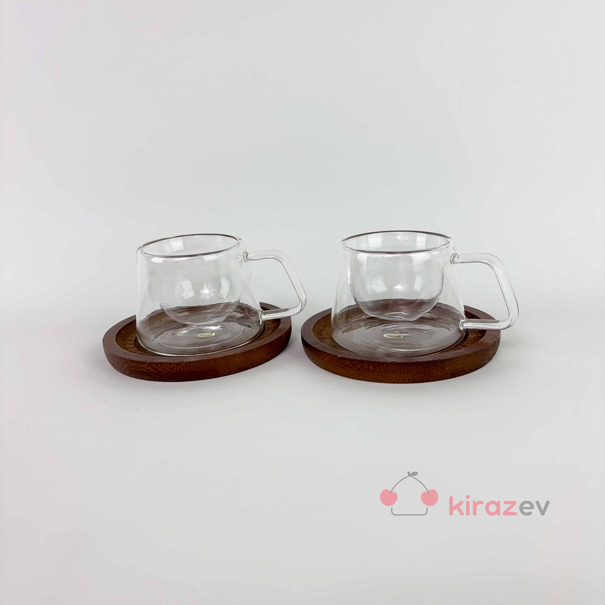 2'li Cam Espresso Fincan Takımı - Ahşap Tabaklı