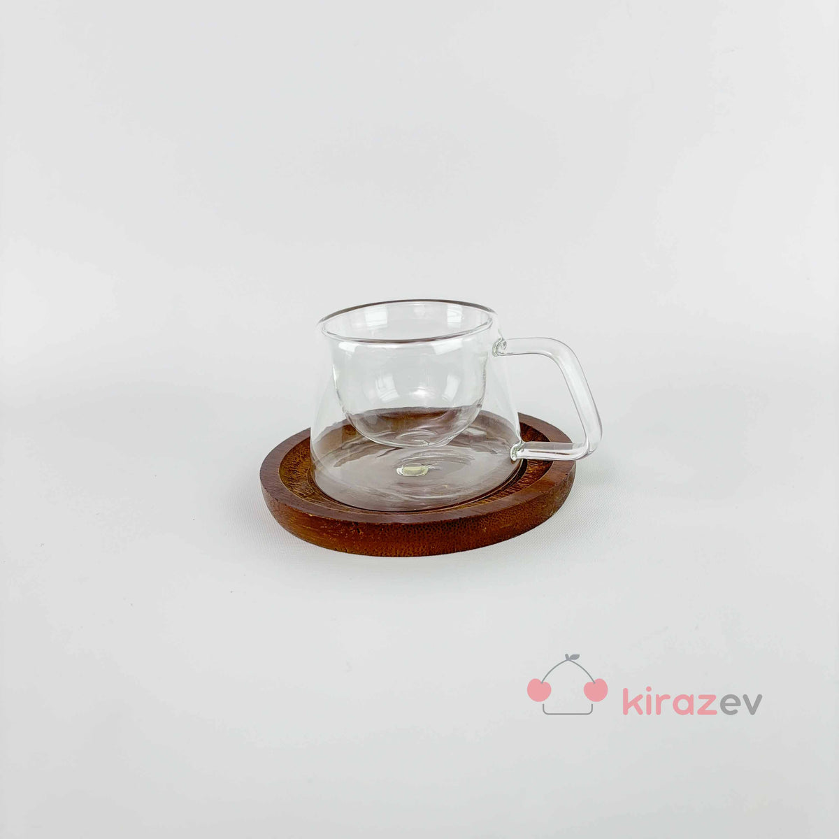 2'li Cam Espresso Fincan Takımı - Ahşap Tabaklı