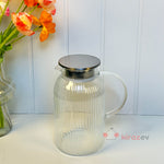 Çizgili Cam Sürahi – Metal Kapaklı