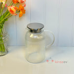 Çizgili Cam Sürahi – Metal Kapaklı