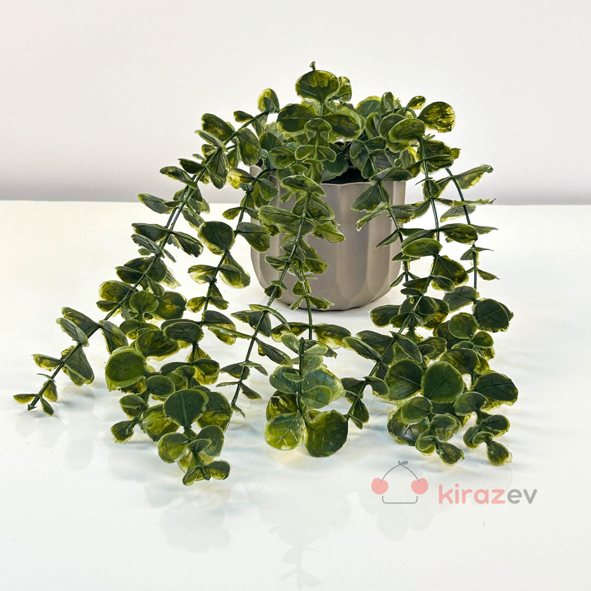 Çizgili Saksılı Yeşil Okaliptüs Sarkıt Yapay Bitki