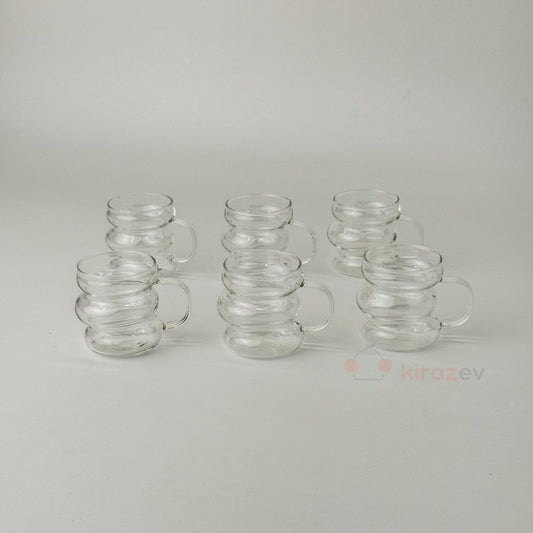 Dalgalı Cam Kulplu Kahve Fincanı 6'lı