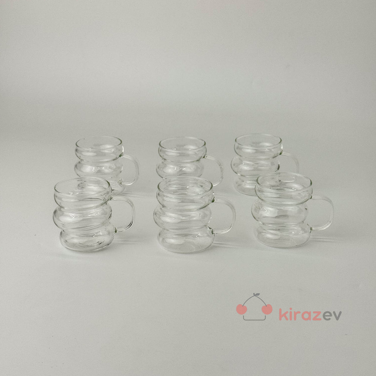 Dalgalı Cam Kulplu Kahve Fincanı 6'lı - Kiraz Ev