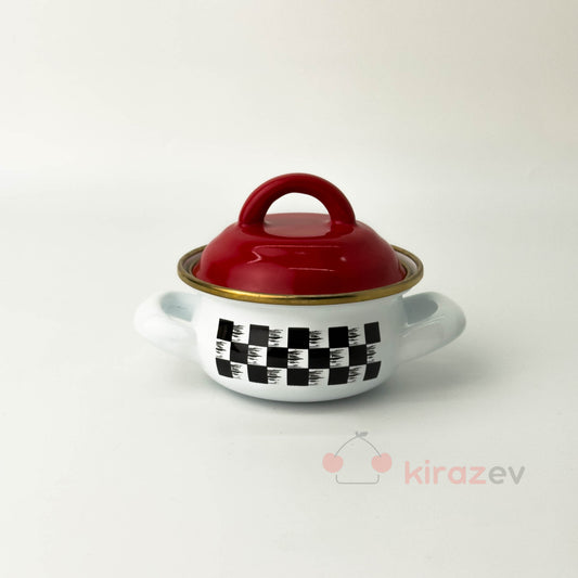 Damalı Mini Emaye Tencere