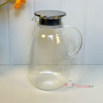 Damla Form Çizgili Cam Sürahi – Metal Kapaklı