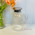 Damla Form Çizgili Cam Sürahi – Metal Kapaklı