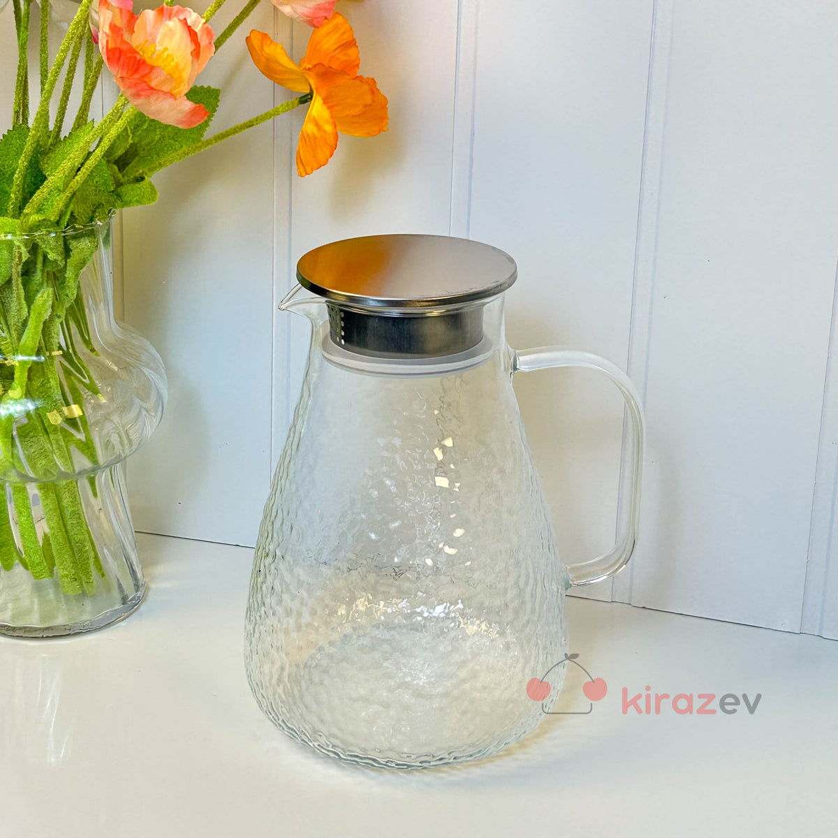 Dokulu Cam Sürahi – Metal Kapaklı