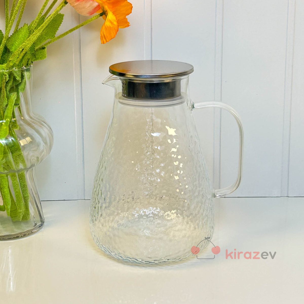 Dokulu Cam Sürahi – Metal Kapaklı