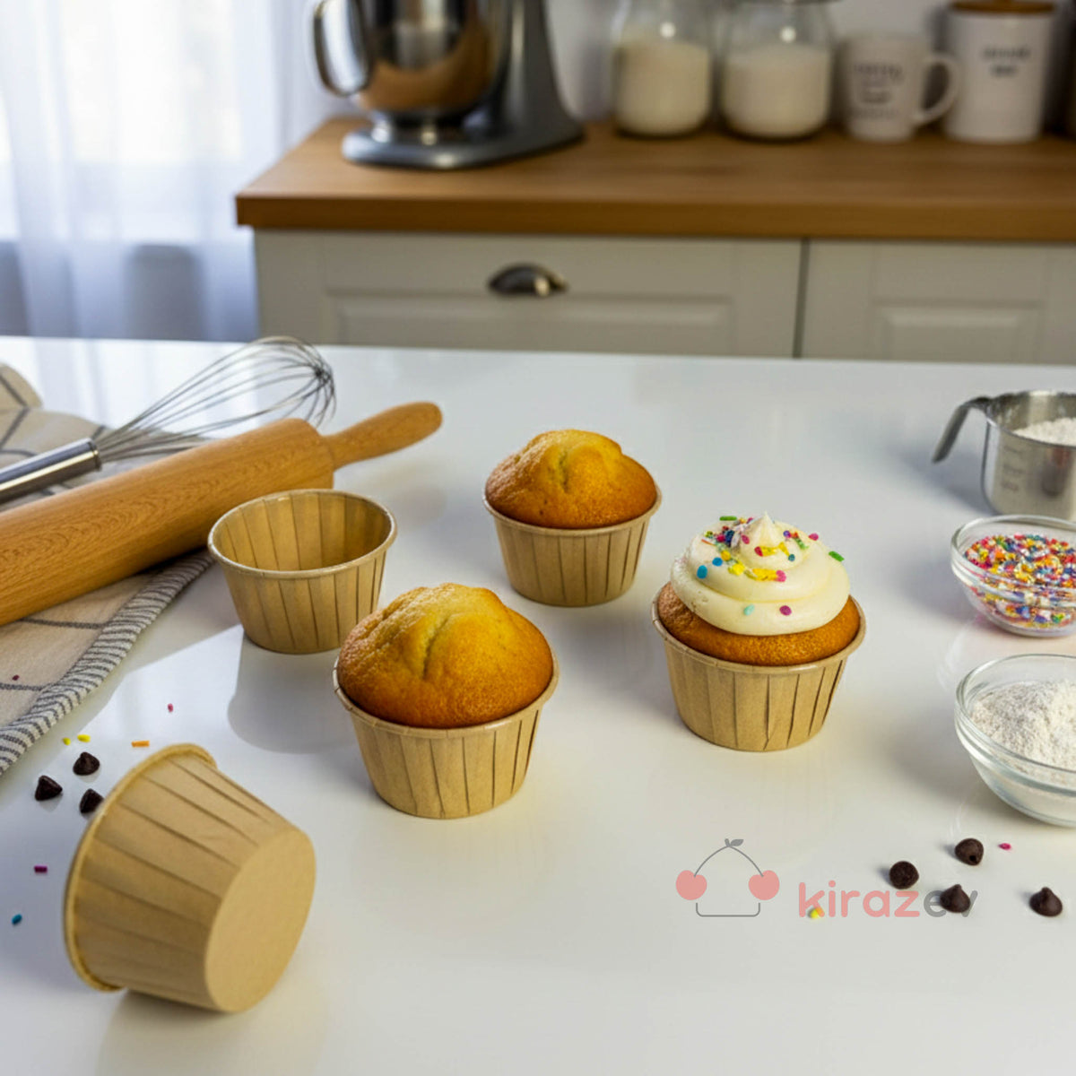 Düz Kraft Yuvarlak Muffin Kapsülü 24’lü – Fırına Dayanıklı - Kiraz Ev